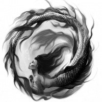 Black uroboros-style mermaid tattoo design