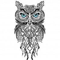 Cartoon uncolored owl in the moonlight tattoo design by Hamdoggz