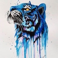 Blue watercolor dreaming tiger portrait tattoo design