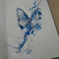 Blue watercolor flying butterfly tattoo design