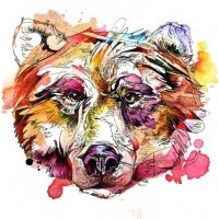 Bonny watercolor grizzly head tattoo design