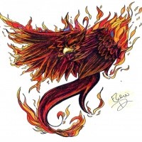 Brutal dark phoenix covered with flame tattoo design