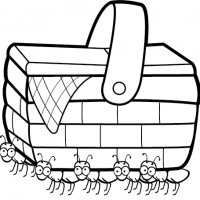 Cartoon ants carrying huge basket tattoo design
