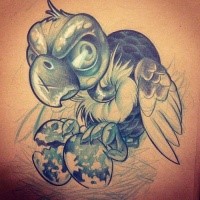 Cartoon blue-ink eagle protecting his eggs tattoo design