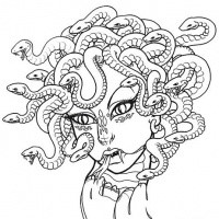 Cartoon outline hissing medusa gorgona head tattoo design