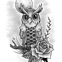 Cartoon uncolored owl in the moonlight tattoo design by Hamdoggz ...