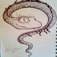Cartoon uncolored snake tattoo design by Artsy Girl94