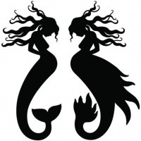 Charming black-ink pregnant mermaid silhouettes tattoo design