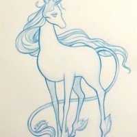 Charming blue-ink unicorn tattoo design fot girls