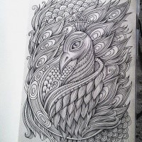 Charming peacock portrait tattoo design