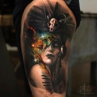 Retrato de color de tatuaje de bruja para hombres