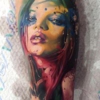 Colored portrait tattoo of famous world model