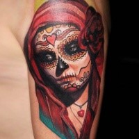 Colored santa muerte tattoo by Dave Paulo
