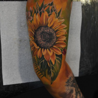 Colorful Sunflower tattoo on arm