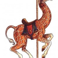 Colorful giraffe carousel with a saddle tattoo design