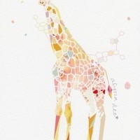 Colorful giraffe with chemical bounds drawing tattoo design