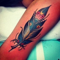 Colorful old school feather tattoo