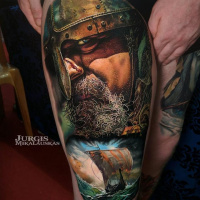 Colorful realistic viking theme tattoo