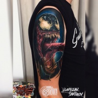 Colorfull Venom tattoo on shoulder