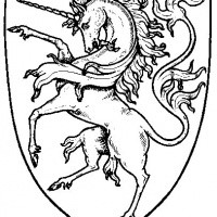 Colorless unicorn in coat of arms frame tattoo design