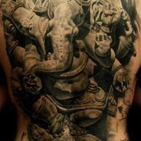 fresco stile Indiano molto dettagliato nero e bianco animale elefante tatuaggio pino di schiena