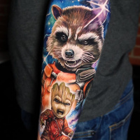 Cool Rocket and Baby Groot tattoo from Marvels movie