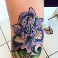 fiore fresco colorato iris di fumetto tatuaggio su braccio
