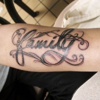 Cool family quote tattoo for men on arm