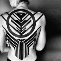 Cool geometrical back tattoo by ben volt