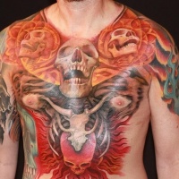 Cool idea of mystical skullstattoo on chest for men