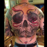 Cool idea of skull tattoo on whole back