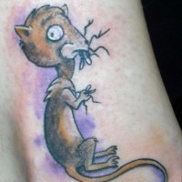 Crazy funny color-ink rodent tattoo on leg