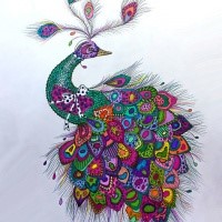 Crazy rainbow colored peacock tattoo design