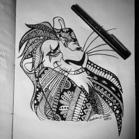 Cunning cartoon ornamented lion tattoo design