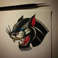 Cunning traditional panther head tattoo design