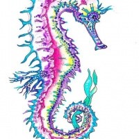 Cute blue-and-purple seahorse tattoo design