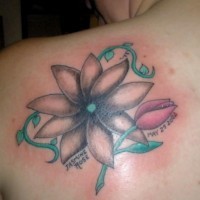 Tatuaje de flor de jazmín y tulipán en la espalda