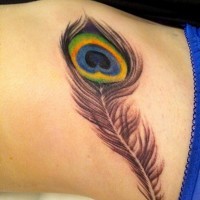 Tatuaje  de pluma de pavo real linda realista