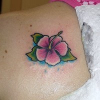 Cute small rosy hawaiian flower tattoo on back