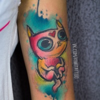 Cute watercolor and sketch graphics cat tattoo