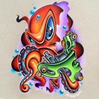 Delightful colorful new school octopus tattoo design