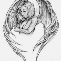 Elegant angel girl dancing in curled space tattoo design - Tattooimages.biz