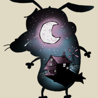 Dog silhouette with moonlight view tattoo design