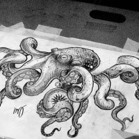 Exiting black-and-white octopus tattoo design