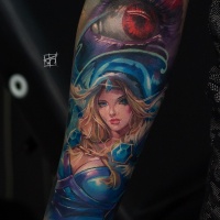 Fantastic girl tattoo on forearm