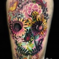 Flower sugar skull tattoo by Antonio Proietti