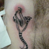 Funny black-and-white lemur tattoo on chest