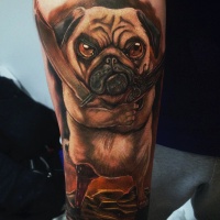 Funny dog with sword and gun tattoo