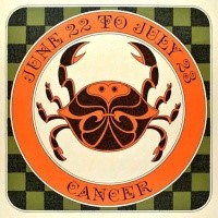 Funny orange-and-black crab in lettered circle tattoo design