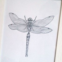 Fantastic black-contour dragonfly with yellow watercolor effect tattoo ...